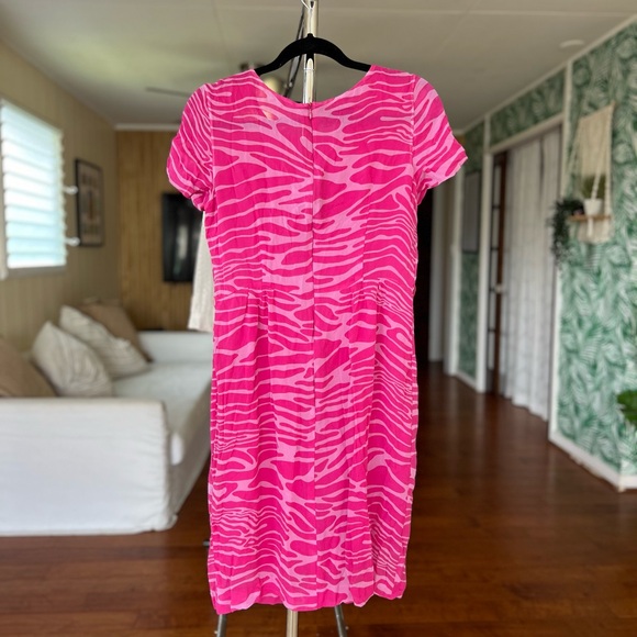 HOLD Vintage Retro Escada Hot Pink Zebra Animal Print Silk Short Sheath Dress 38 - Picture 4 of 8